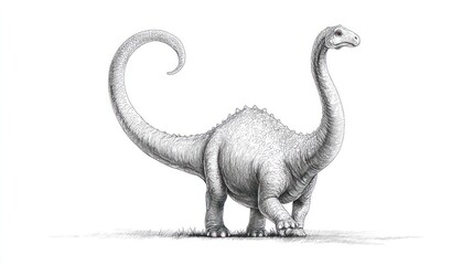 Detailed grayscale drawing of a long-necked dinosaur