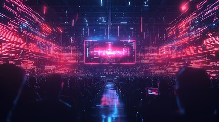 A cyber-glowing esports livestream with holographic interactive viewer features 