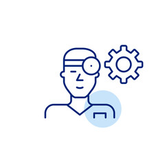 Ear nose throat doctor and cogwheel. Physician interface settings, medical workflow optimization, healthcare technology management, clinical decision support, doctor dashboard configuration. Pixel per