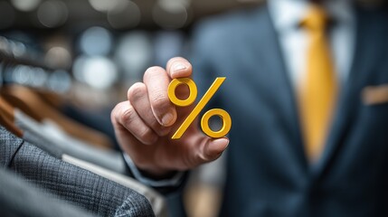 Businessman in suit holding percentage special offer discount