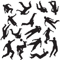 set of falling people silhouettes. vector silhouettes of people falling from a great height. falling female silhouette