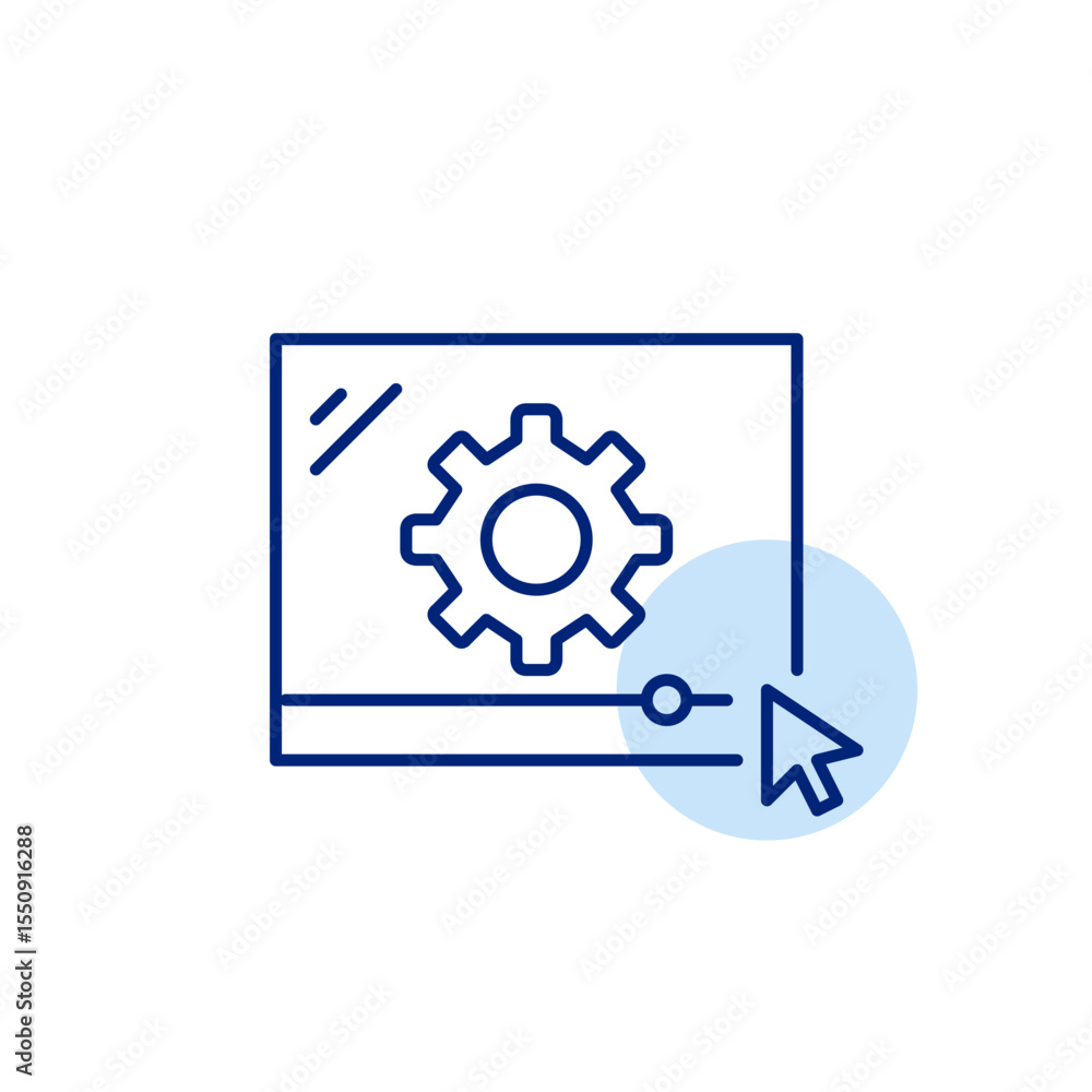Poster video player, cogwheel and mouse pointer. video settings, playback configuration, streaming preferen