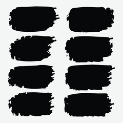 Collection of Eight Varied Black Ink Brush Strokes on White Backdrop Artistic and Expressive