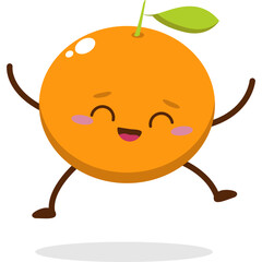 Cute orange character kawai vector for orange mascot. happy face, winking eye,. smile	
