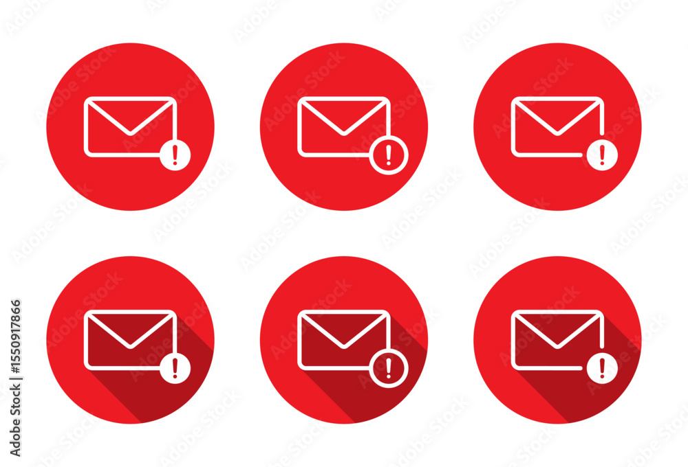 Poster error message notification icon with long shadow. email envelope with exclamation mark symbol. warni