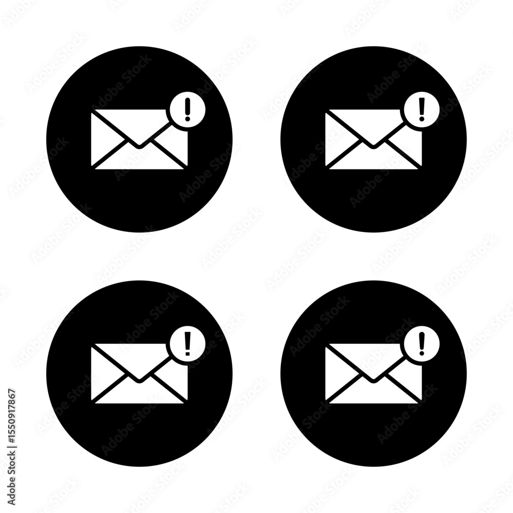 Aufkleber error message icon set. email with exclamation mark symbol on black circle. warning sign on mail env