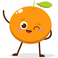 Cute orange character kawai vector for orange mascot. happy face, winking eye,. smile	
