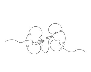 Human organ, kidney outline drawing illustration. one continuous line drawing of human kidney. healthy concept.