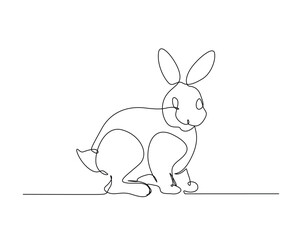Cute rabbit outline drawing illustration. one continuous line drawing of bunny.