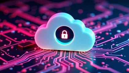 this image features a stylized depiction of a cloud shaped object with a security feature, the cloud is rendered in a light blue hue, with a soft
