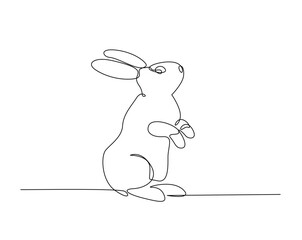 Cute rabbit outline drawing illustration. one continuous line drawing of bunny.