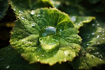 Nature close-up dew droplet on leaf forest environment macro photography freshness concept