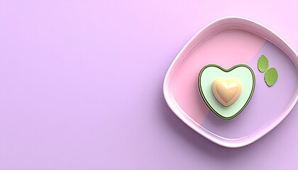Heart-shaped avocado in a pink and purple dish