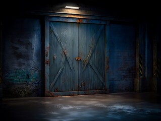 Old weathered warehouse door industrial scene