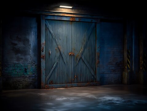 Old weathered warehouse door industrial scene