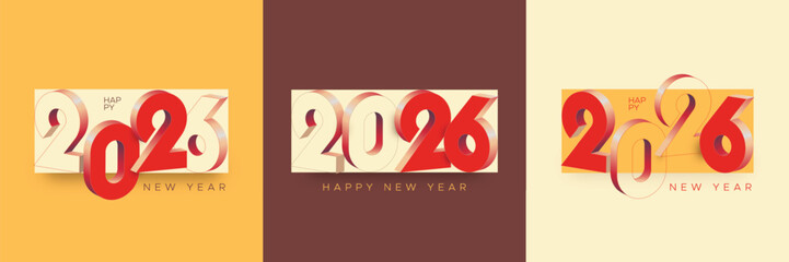 Elegant 3D 2026 New Year Design in Red and Gold Tones