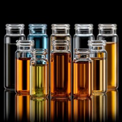 Colorful Glass Bottles   Vials with Liquids  Studio Shot