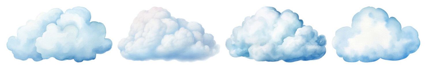 PNG Fluffy clouds in blue sky, element set on transparent background