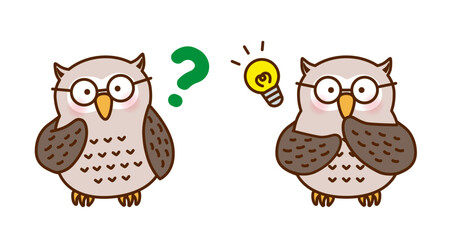 疑問とひらめきのフクロウ キャラクターセット