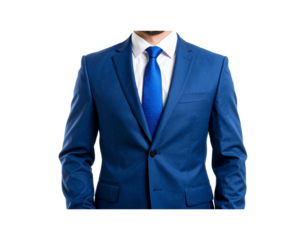 Closeup of a Mans Cobalt Blue Suit Jacket with a Matching Blue Tie.