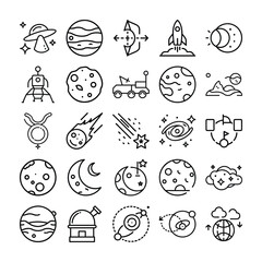 Space Exploration Icon Set Line Art Graphics collection