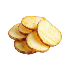Sliced, golden-brown potatoes, slightly charred