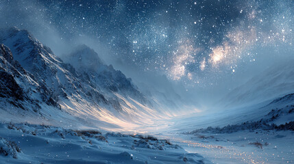 Breathtaking Winter Space of Snow: Serene Snow-Covered Landscape with Soft Twilight Glow. 
