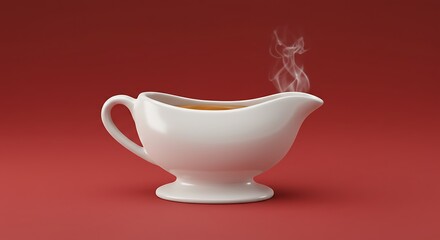 Gravy boat with steaming sauce