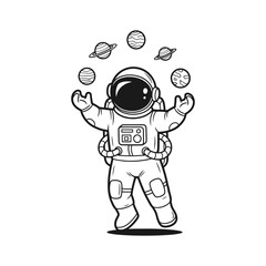 Astronaut building sandcastle on moon in playful pose – Vector Illustration