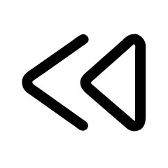 Thin line rewind icon with double left arrows, representing backward motion in audio or video media interfaces.

