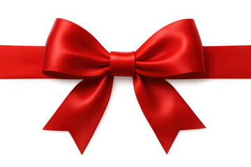 Realistic red bow with horizontal ribbon isolated on transparent background, ideal for decorating gifts and presents