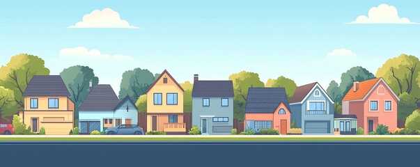 Cartoon suburban street scene