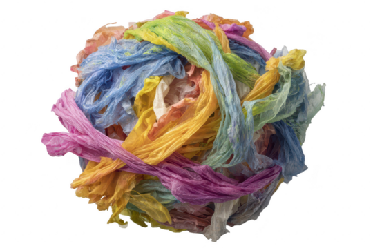 Colorful tangled fabrics in a ball