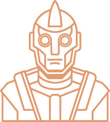Robot Head Silhouette Line Art Vector Illustration On White Background
