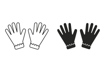Obraz premium Pair of simple line art and solid silhouette gloves on white background