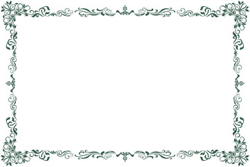 Elements of ornate vintage frames. Border green on white classic calligraphy swirls, floral motifs. Design print for greeting cards, wedding invitations, restaurant menu, royal certificates. Set 371