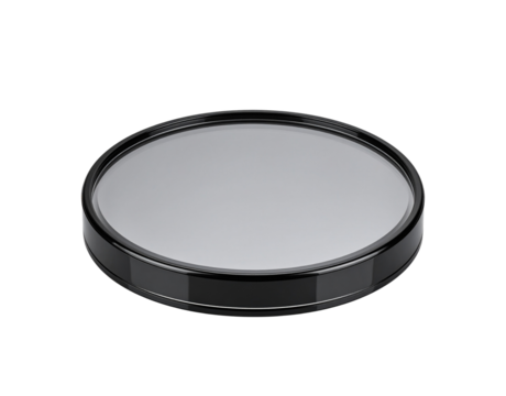 Round Black Plastic Frame Convex Mirror with Gray Reflective Surface.