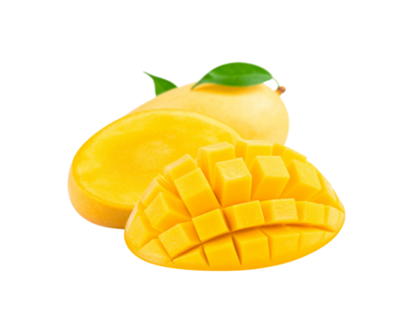 Ripe Yellow Mango Slices Juicy Cubed and HalfMoon Shaped.