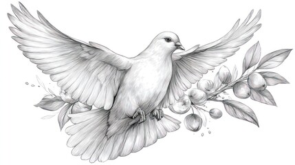 Obraz premium Graceful white dove with fruit branch