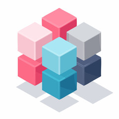 Obraz premium isometric voxel cube grid in candy pink teal and slate gray tones 