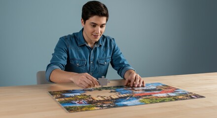 Man Solving a Puzzle