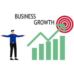 “Business Growth Concept with Target, Bar Graph and Success Character – Flat Vector Illustration”