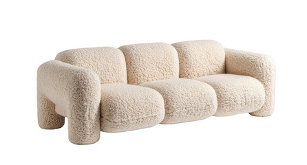 Cream-colored, plush sofa with sculpted arms