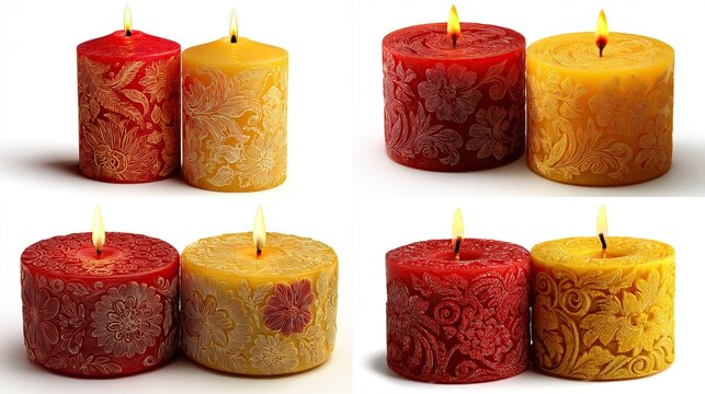 Elegant floral carved candle collection in warm tones for ambient illumination