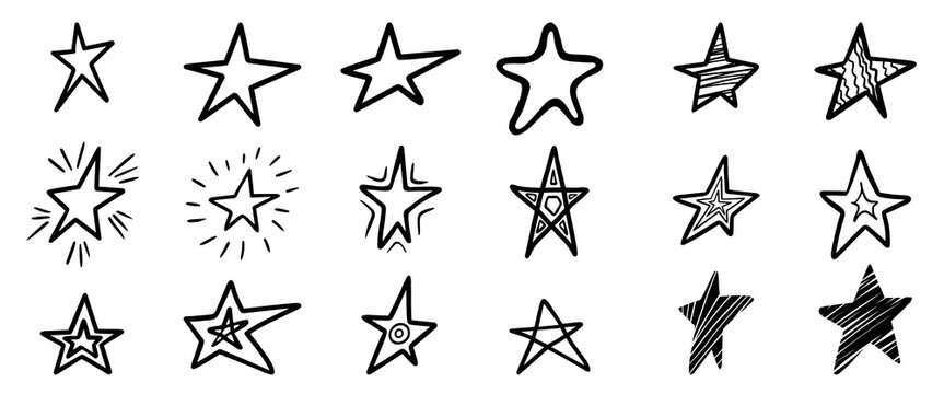 Hand drawn star shapes collection. Sketched art set. Vector illustration.