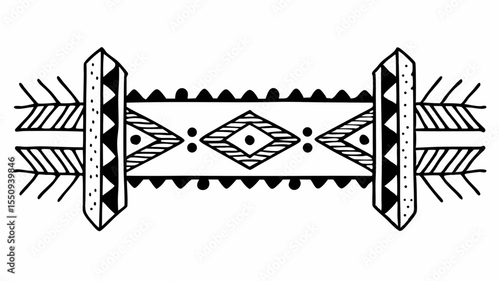 Poster black and white geometric pattern with arrows triangles and diamond shapes in a symmetrical design e