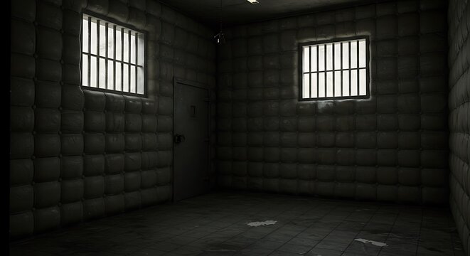 Empty Padded Room - An empty dark and dirty padded room with an eerie feel. Two high windows and a locked door.