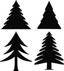 Obraz premium Featuring Pine Trees, Mountains and Sunset Landscapes Clean Black Silhouette Vector Set 