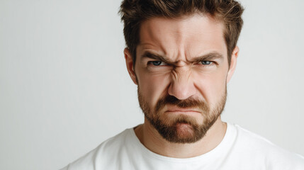 Obraz premium Portrait of a man with an angry expression. Captures strong emotion, tension, and frustration in an intense and expressive moment.