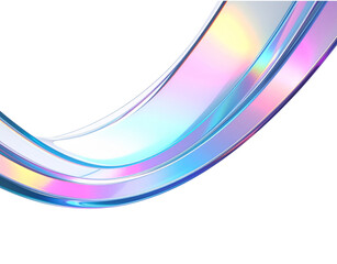 Abstract iridescent glass ribbons curved flowing design pastel colors smooth surface glossy texture modern art.